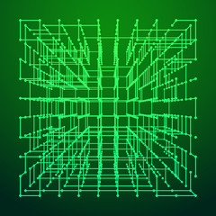 Big data visualization. HUD grid corners wireframe mesh cube. Analysis of information. Visual data infographics design. Science and technology. Connection Structure. Digital Data Vector Illustration.