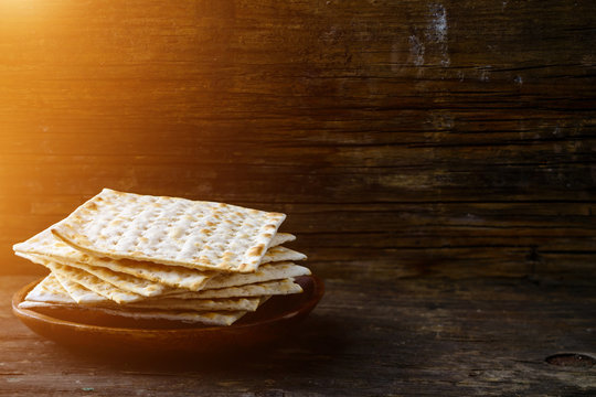Traditional Jewish kosher homemade matzah or matzo, unleavened b