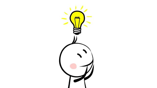 Hand drawn animated cartoon light bulb invention or idea concept