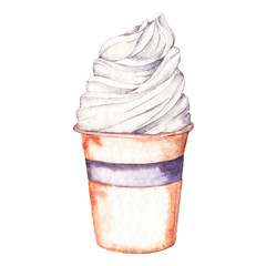Vanilla ice cream isolated on white background. Hand drawn watercolor illustration.