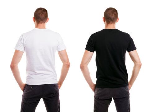 Twice Man In Blank White And Black Tshirt From Back Side On White Background, T-shirt Design