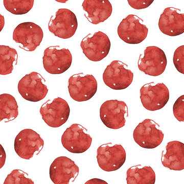 Seamless pattern with red stains on white background. Hand drawn watercolor illustration.