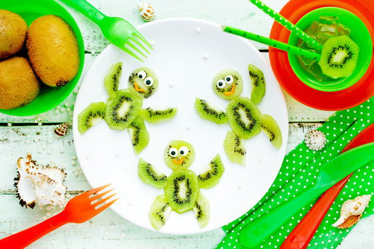 Creative idea for healthy food - kiwi turtles on plate