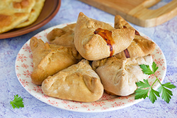 Puff pastries with meat (samosa) - traditional uzbek and indian pastry