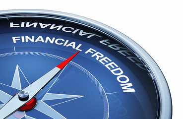 3D rendering of an compass with the words financial freedom