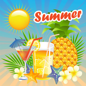 colorful card summer pineapple sun
