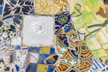 Detail of decorative tile-shard mosaic