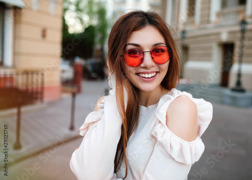 Portrait Happy Young Adult Woman Smiling With Teeth Smile