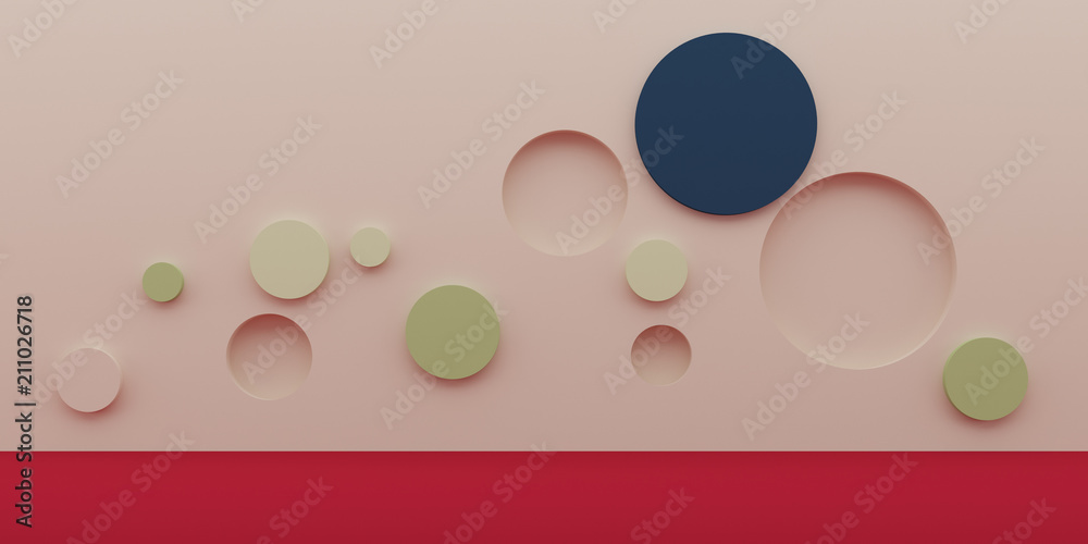 Aufkleber Abstract round shape on minimal background. Closeup of geometric form. 3D rendering.