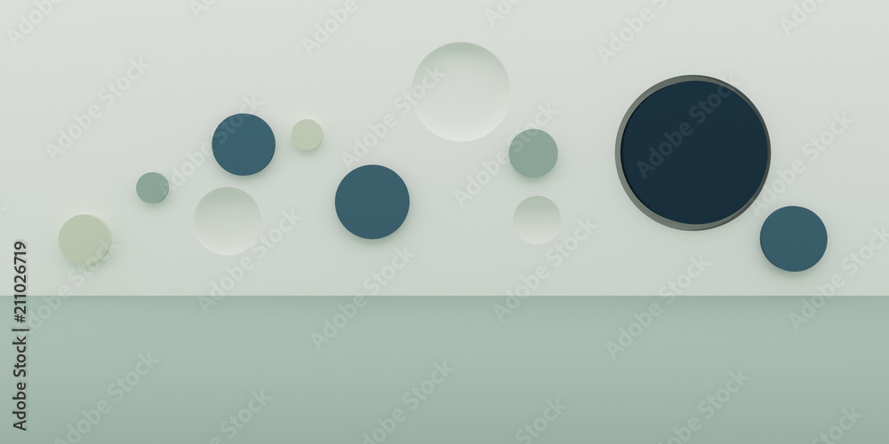 Poster Abstract round shape on minimal background. Closeup of geometric form. 3D rendering.