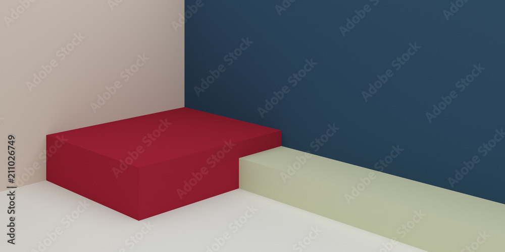 Poster Abstract surface and colored square texture on minimal background. Closeup of geometric shape. 3D rendering