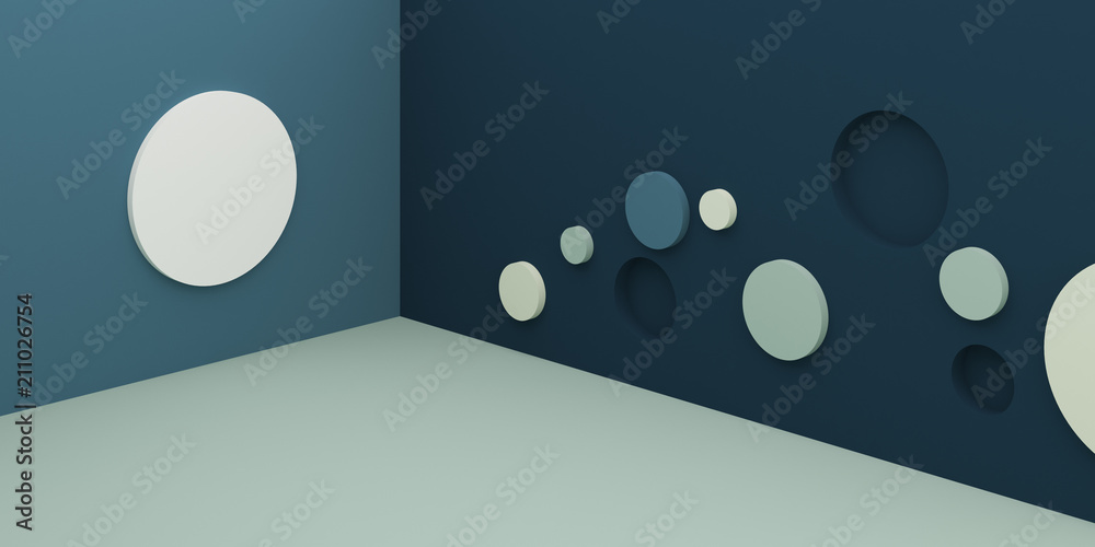 Poster Abstract round shape on minimal background. Closeup of geometric form. 3D rendering.