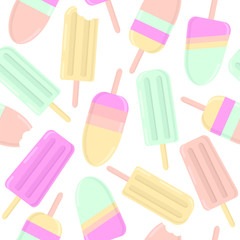 Seamless vector pattern with popsicles in pastel colors.