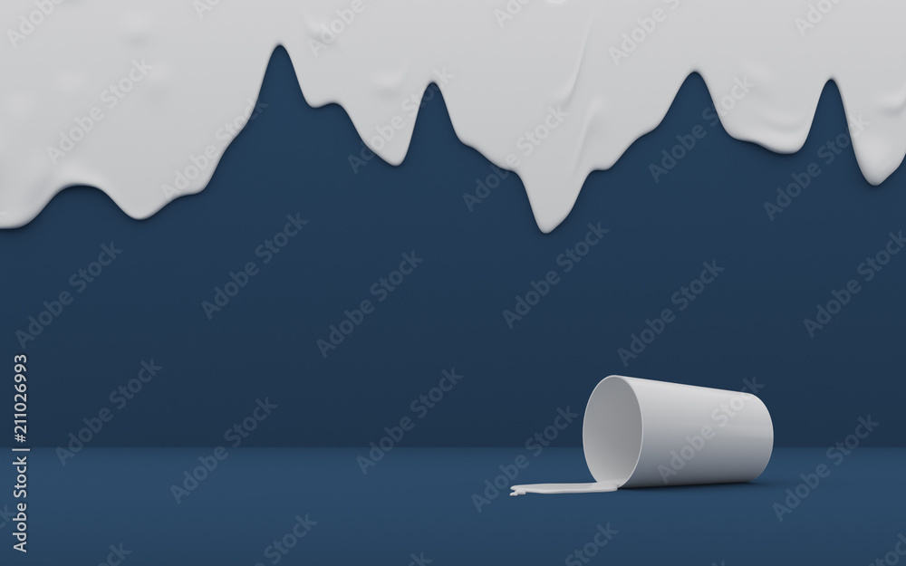 Poster mock-up of a white glass with melt liquid on minimal background, 3d rendering