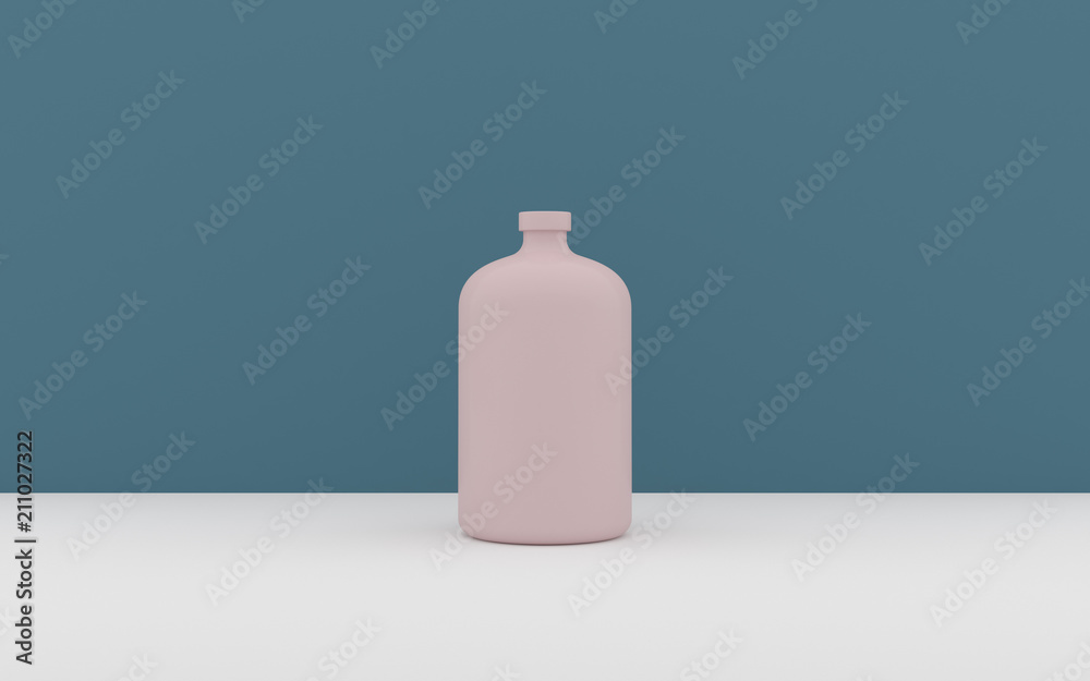 Poster Mock-up of colored bottle on minimal background, 3D rendering