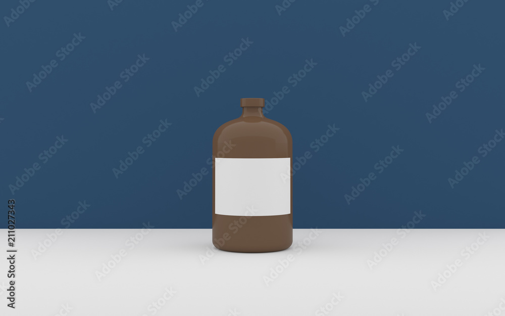 Poster Mock-up of colored bottle on minimal background, 3D rendering