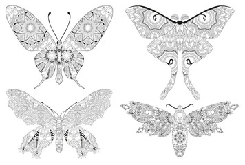 Zentangle stylized set of butterflies. Hand Drawn lace vector illustration