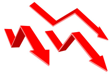 Red financial down moving arrows. Falling trend