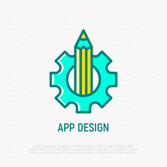Obraz premium App design thin line icon: pencil and wheel. Modern vector illustration.