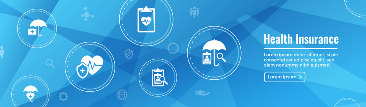 Health insurance Web Banner -- Umbrella icon set with medical icons