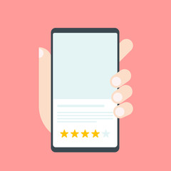 Customer reviews, rating, classification concept on smartphone screen
