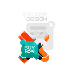 Flat design cross shape geometric sticker icon, paper style design with buy now sample text, for business or web presentation, app or interface buttons