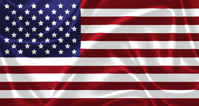 Illustration of USA waving fabric flag. 