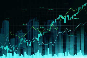 Stock market or forex trading graph in graphic double exposure concept
