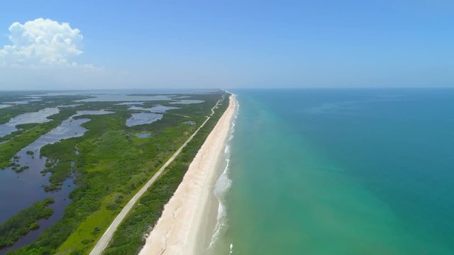 Aerial footage of Playalinda Beach Titusville Florida