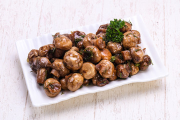 Pickled mushrooms in the bowl