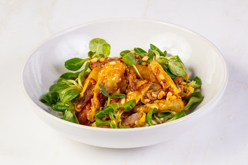 Duck tempura with salad