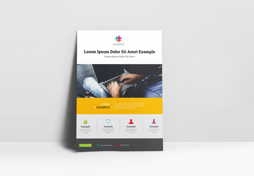 Yellow Business Flyer Layout with Muilticolored Icons