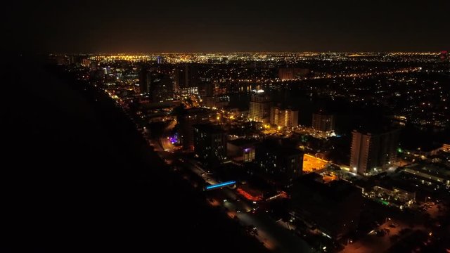 Aerial Fort Lauderdale Beach night footage