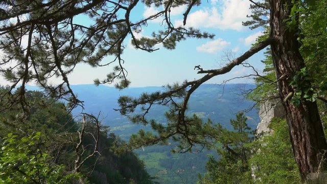 Viewpoint Banjska stena rock at Tara mountain looking down to Canyon of Drina river, Serbia, 4k