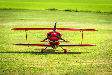 Red veteran plane ready to take off