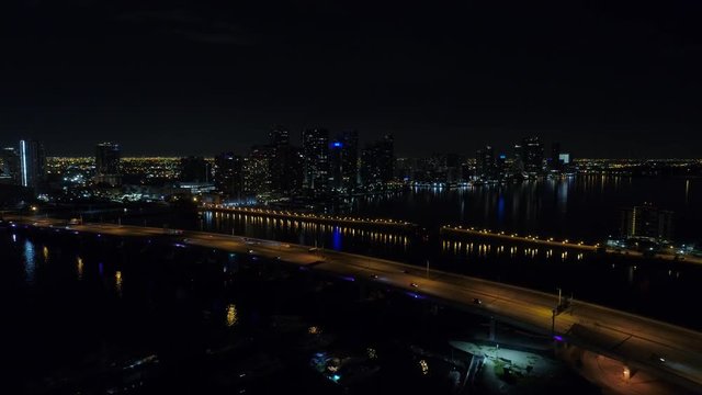 Aerial night Miami clip 1 4k