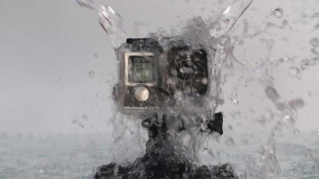 Action camera splashed with water