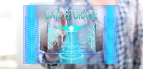 Woman touching a data storage concept