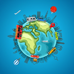 Travel around the Earth. Go travel concept. Vector illustration