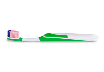 Toothbrush green color on white background isolation