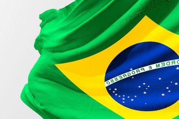 Fototapeta na wymiar Isolated Brazil Flag waving, 3D Realistic Brazilian Flag Rendered