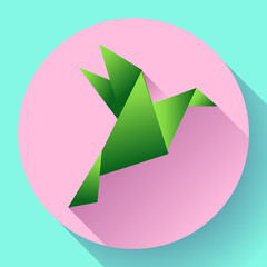 Green origami pigeon bird art icon. Origami icon