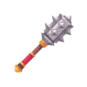 Medieval fantasy mace flat icon. Game weapon illustration.