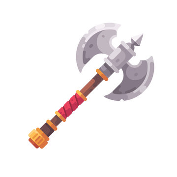 Medieval fantasy axe flat icon. Game weapon illustration.