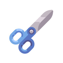 Scissors with blue handles flat icon.