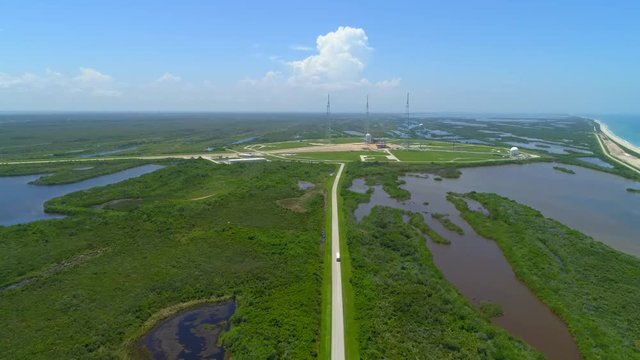 Aerial video rocket launch site Cape Canaveral Florida United States