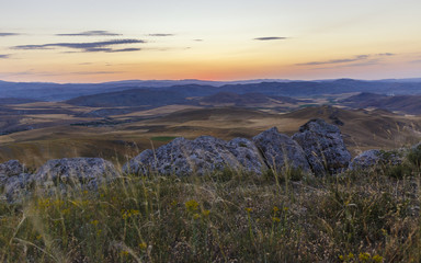 Sunrise in the mountains of Gobustan