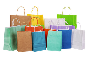 Paper shopping bags on white background