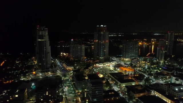 Night aerial video Miami Beach south of 5th street at night 4k 24p