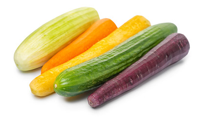 cucumber, zucchini, carrots vegetables isolated on white background, concept raw food